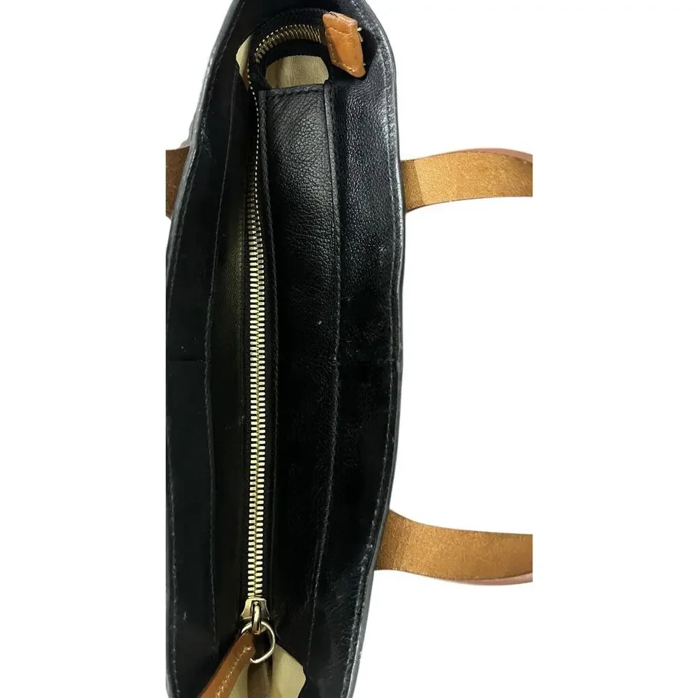 Dooney & Bourke Florentino Black Medium Tote Purse Bag Tassels Brown Leather